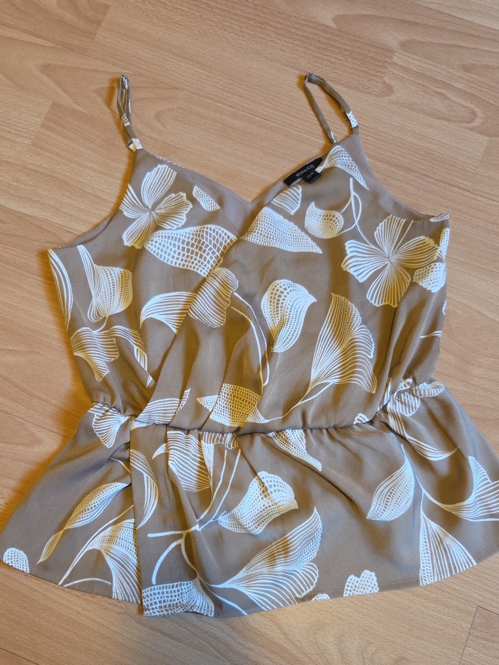RW&CO Lightweight Taupe Floral Print Spaghetti Strap Top